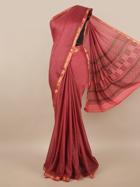 

Pothys Pink & Green Ethnic Motifs Satin Saree