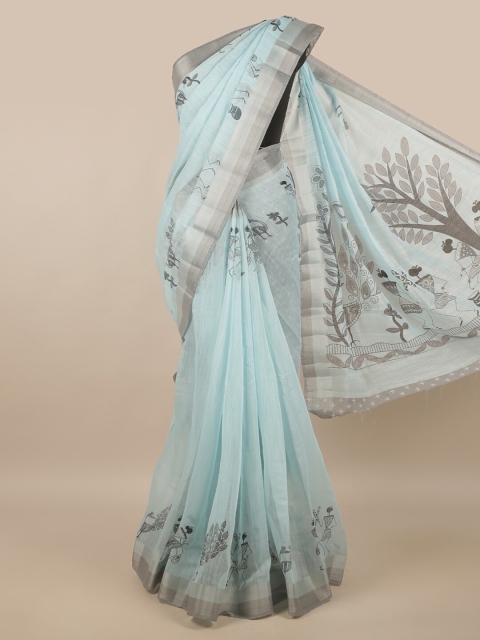 

Pothys Blue & Grey Floral Cotton Blend Zari Saree