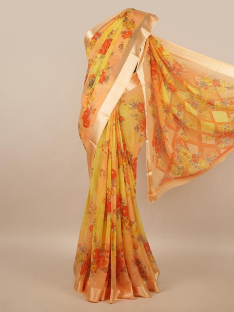 

Pothys Yellow & Orange Floral Zari Saree