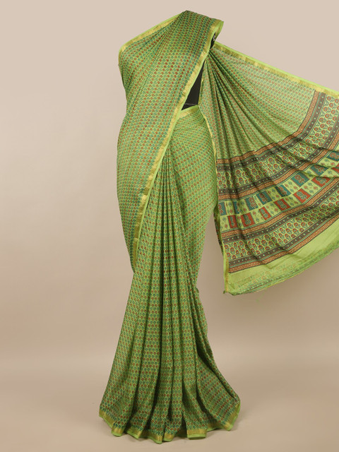 

Pothys Green & Maroon Ethnic Motifs Satin Saree