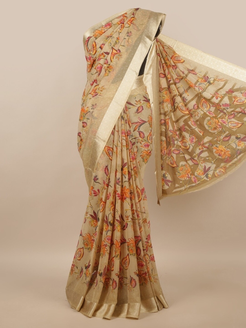 

Pothys Cream-Coloured & Rust Floral Saree