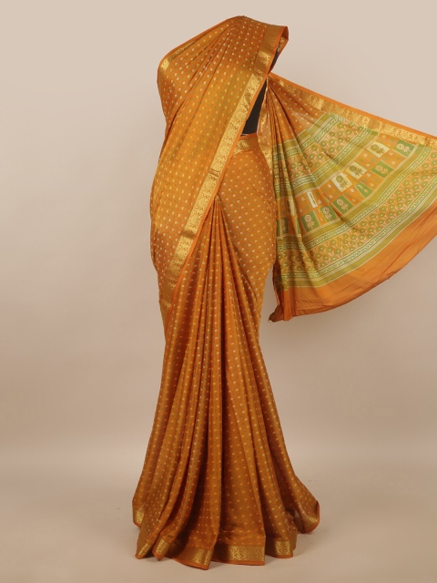 

Pothys Mustard & Green Floral Zari Satin Saree