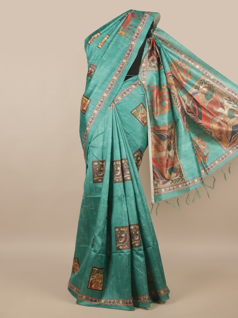 

Pothys Green & Tan Ethnic Motifs Jute Silk Saree