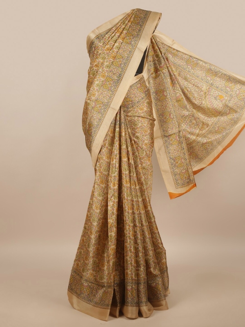 

Pothys Cream-Coloured & Orange Floral Saree