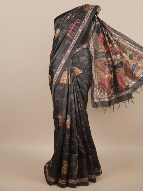 

Pothys Grey & Red Ethnic Motifs Jute Silk Saree