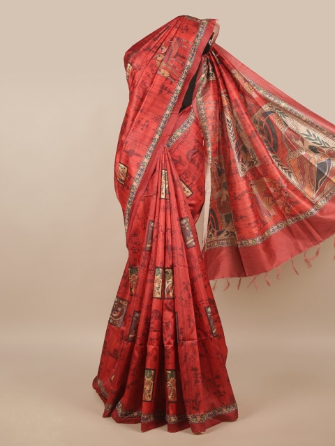 

Pothys Red & Blue Ethnic Motifs Jute Silk Saree