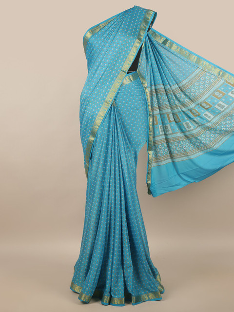 

Pothys Blue & White Floral Zari Satin Saree