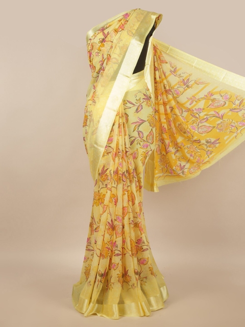 

Pothys Yellow Floral Poly Chiffon Saree
