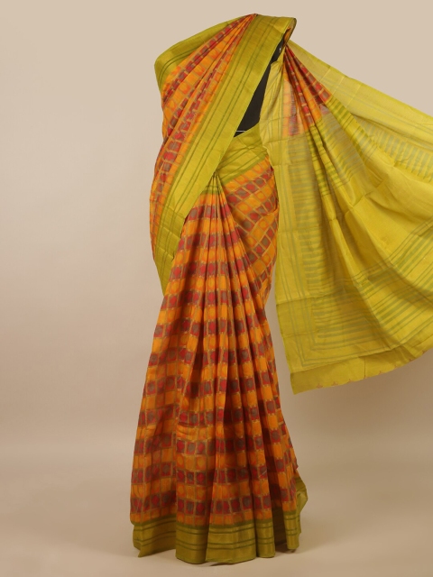 

Pothys Yellow & Red Checked Brasso Saree
