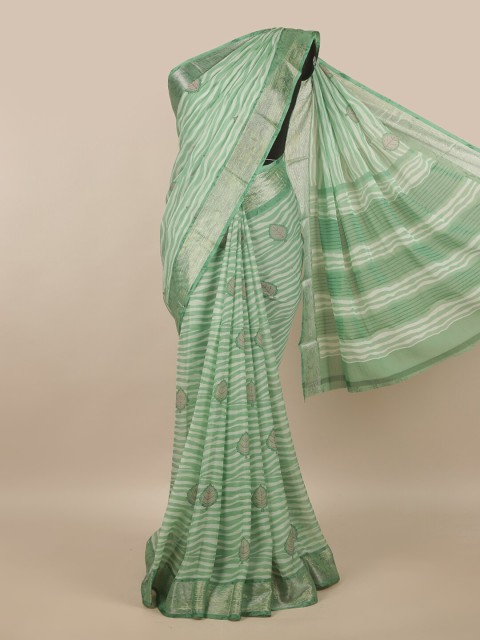 

Pothys Green & White Striped Saree