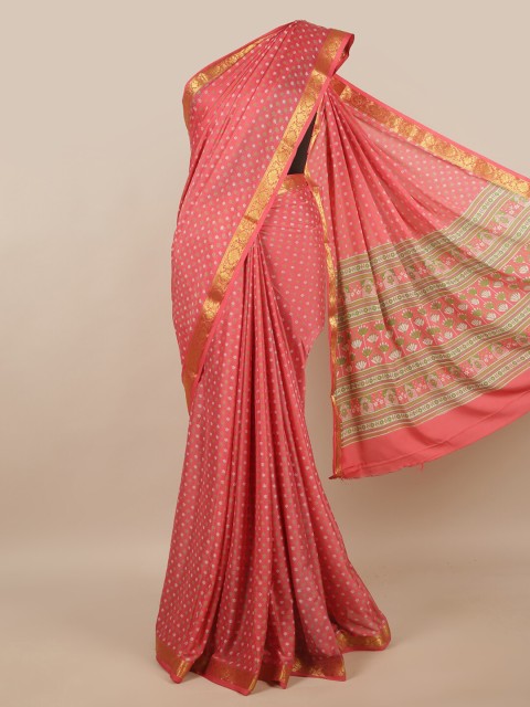 

Pothys Pink Floral Zari Satin Saree