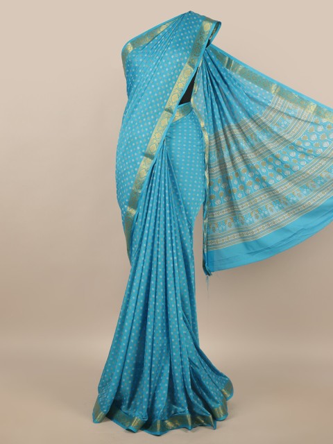 

Pothys Blue & White Floral Zari Satin Saree