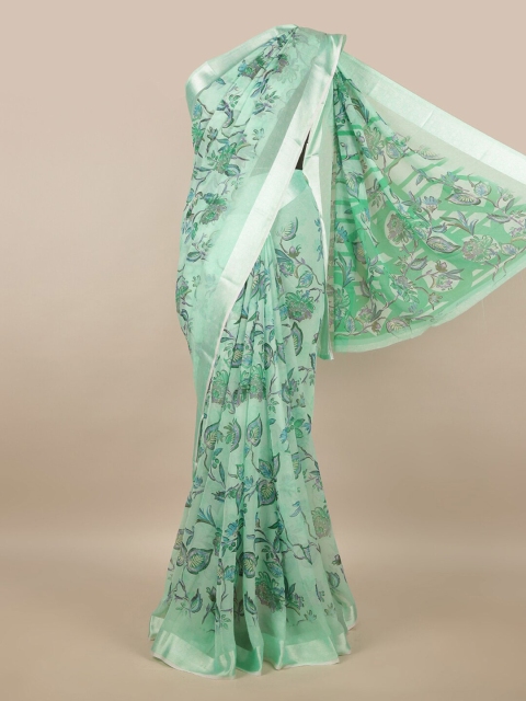 

Pothys Green Floral Printed Poly Chiffon Saree