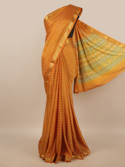 

Pothys Mustard & Green Floral Satin Saree