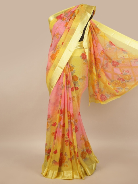 

Pothys Yellow & Pink Floral Saree