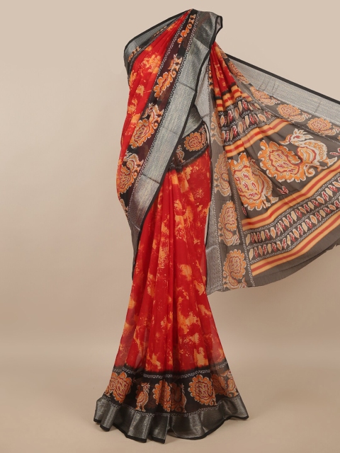 

Pothys Red & Black Printed Poly Chiffon Saree