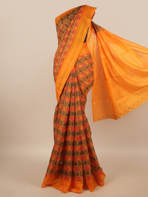 

Pothys Brown & Yellow Checked Brasso Saree