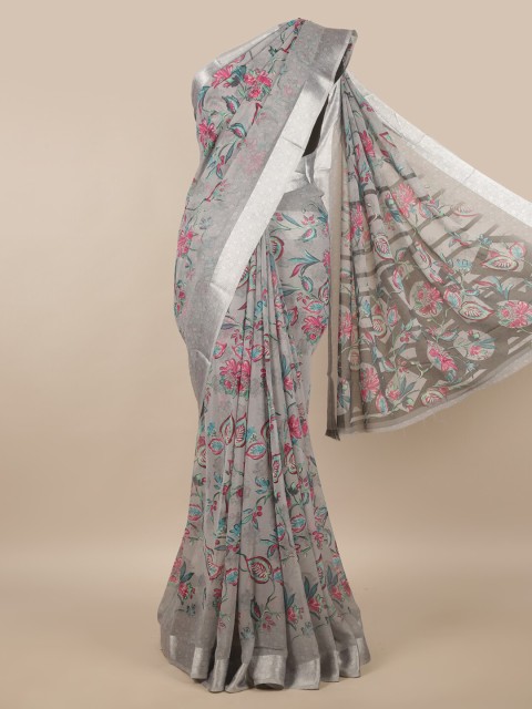

Pothys Grey & Pink Floral Saree