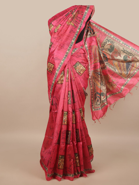 

Pothys Pink Ethnic Motifs Jute Silk Saree