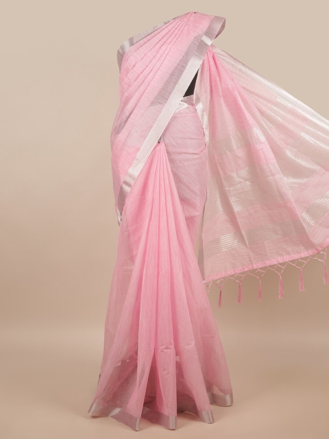 

Pothys Pink & Silver-Toned Linen Blend Saree