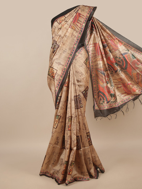 

Pothys Cream-coloured Ethnic Motifs Printed Jute Silk Saree