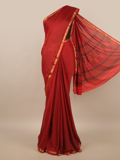 

Pothys Red & Gold-Coloured Ethnic Motifs Zari Satin Saree