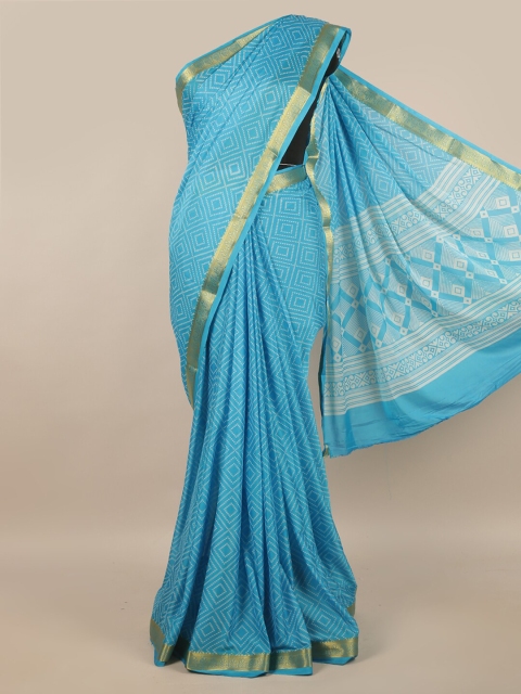 

Pothys Blue & Gold Ethnic Motifs Satin Saree