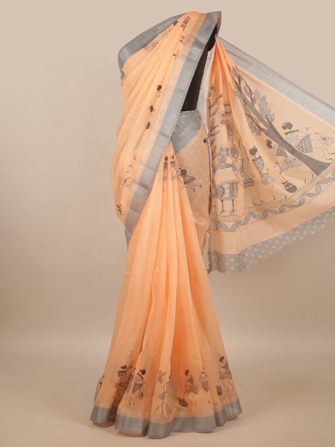 

Pothys Peach-Coloured & Grey Ethnic Motifs Saree