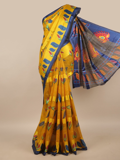 

Pothys Yellow Floral Brasso Saree