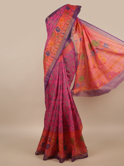 

Pothys Pink & Red Floral Woven Design Brasso Saree