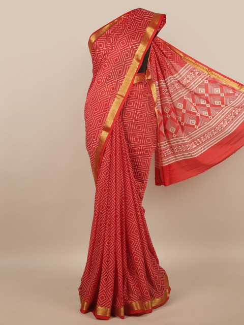 

Pothys Red Geometric Printed Satin Saree