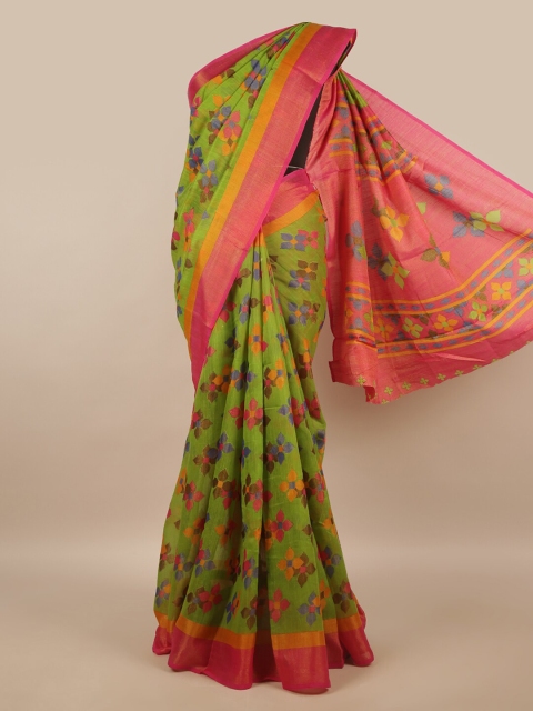 

Pothys Green & Fuchsia Floral Brasso Saree