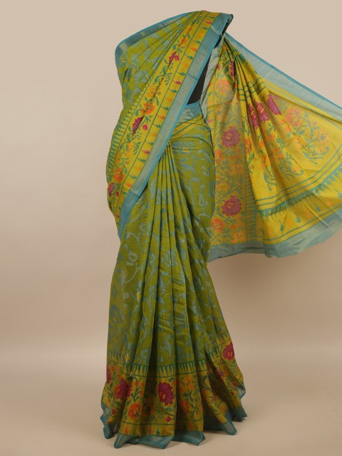 

Pothys Green & Yellow Floral Zari Brasso Saree