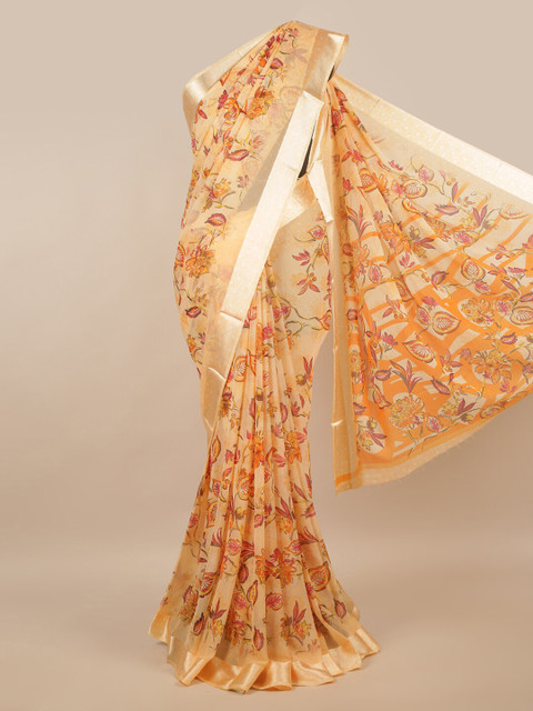 

Pothys Peach-Coloured & Pink Floral Saree