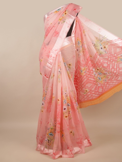 

Pothys Pink & Silver-Toned Floral Saree