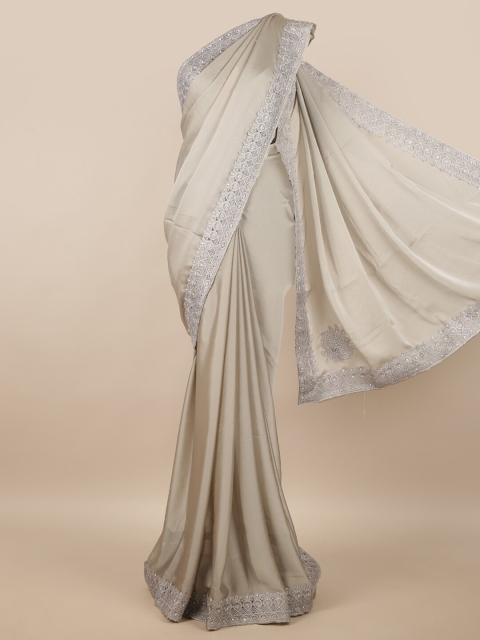 

Pothys Grey & Silver-Toned Embroidered Saree