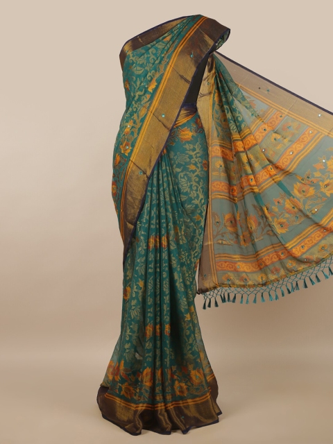 

Pothys Green Floral Brasso Saree