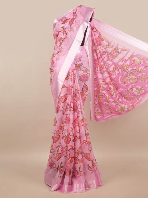 

Pothys Pink & Orange Floral Printed Zari Saree