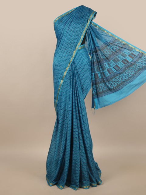 

Pothys Blue & Gold-Toned Satin Saree