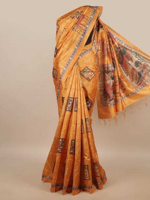 

Pothys Yellow Ethnic Motifs Printed Jute Silk Saree