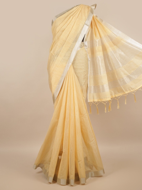 

Pothys Yellow & Silver-Toned Linen Blend Saree