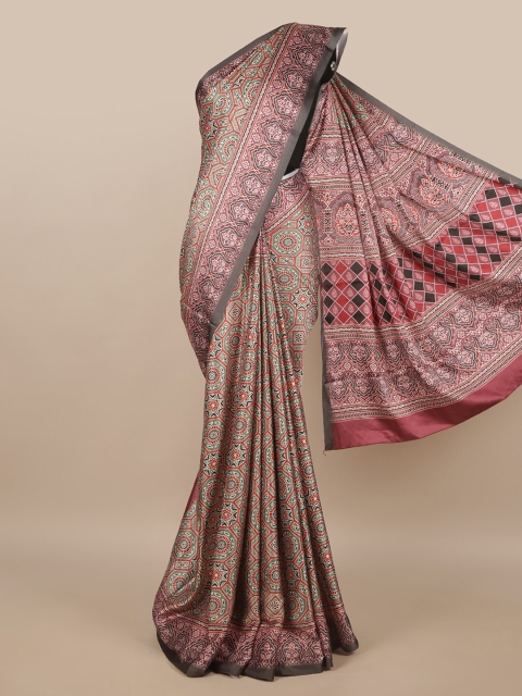 

Pothys Green & Red Ethnic Motifs Satin Saree
