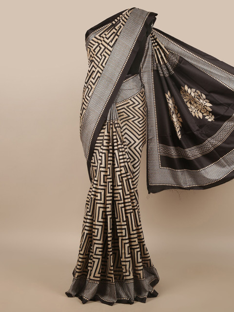 

Pothys Cream-Coloured & Black Jute Silk Saree