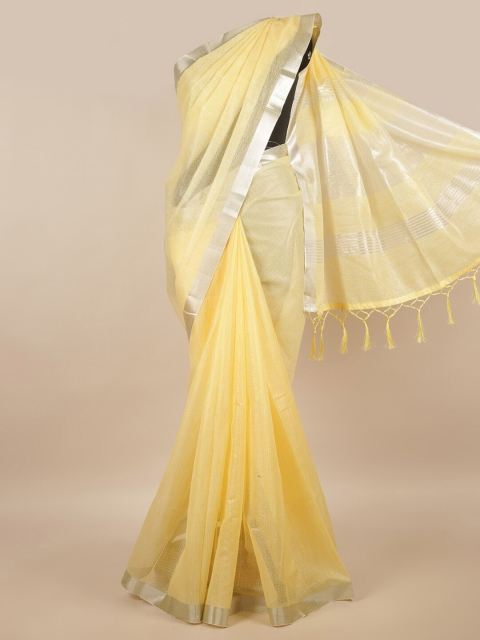 

Pothys Yellow & Silver-Toned Linen Blend Saree