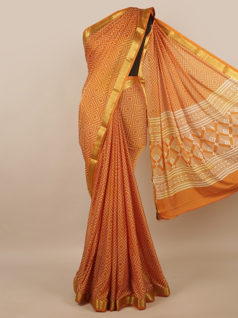 

Pothys Mustard & Gold-Toned Zari Satin Saree