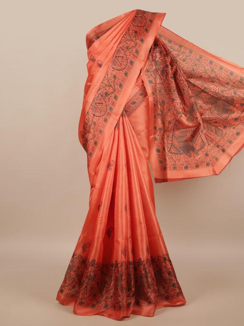 

Pothys Orange & Blue Floral Saree