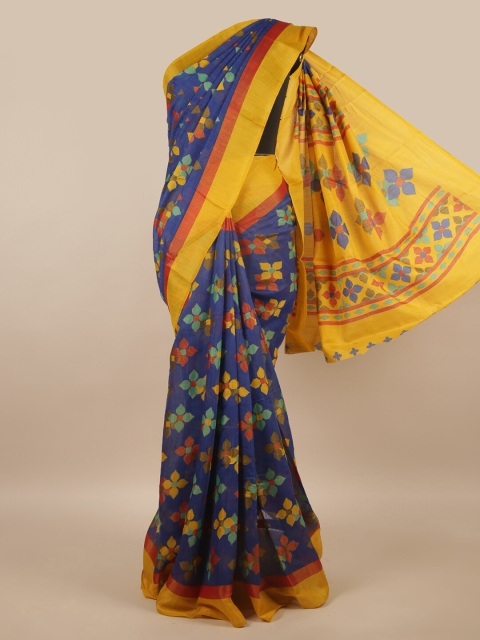 

Pothys Blue & Yellow Floral Brasso Saree