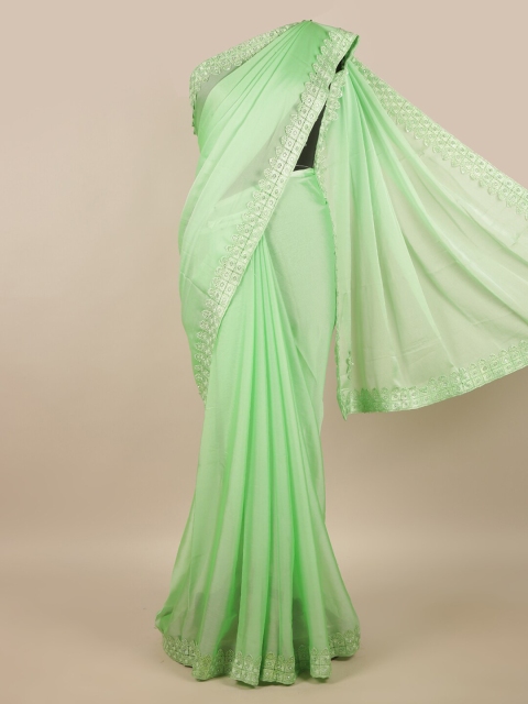 

Pothys Green Solid Poly Chiffon Saree