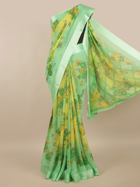 

Pothys Green & Yellow Floral Saree