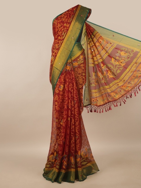 

Pothys Maroon & Yellow Ethnic Motifs Printed Brasso Saree